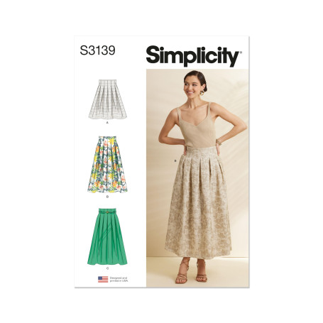 Simplicity SS3139U5 Patron de couture Jupe plissée en deux longueurs et ceinture U5 (44-46-48-50-52)