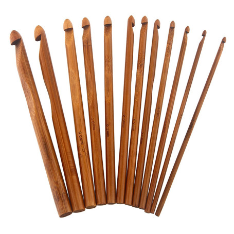 DHER Crochet Set 12 Tailles Bambou Bois Aiguilles à Crochet pour Tricot Coton Soie