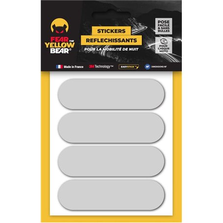 Fear The Yellow Bear© Stickers rétro réfléchissants Blancs REPOSITIONNABLES 3M Scotchlite™ pour Casque Moto