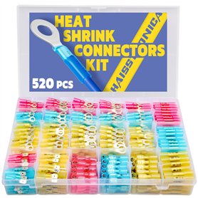 haisstronica Lot de 520 connecteurs de fils thermorétractables de qualité marine - Kit de connecteurs électriques en cuivre roug