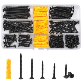 Kissral Vis à bois Cruciforme M3.5 Tête Fraisée Kit d'Outils de Réparation d'Assortiment Vis Croisées avec Cheville Plastique et Kissral Vis à bois Cruciforme M3.5 Tête Fraisée Kit d'Outils de Réparation d'Assortiment Vis Croisées avec Cheville Plastique et