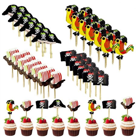 48 Pièces Toppers de Gâteau Pirate