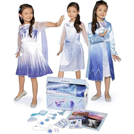 Disney La Reine des Neiges 2 – Coffret Déguisement Elsa Deluxe 17 Pièces Enfant 3 à 6 Ans Taille 4-6X – Robes