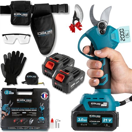 BLADE PRO Sécateur Électrique Sans Fil 800W – Coupe 40mm – 2 Batteries Lithium 6000mAh – Sécateur à Batterie Professionnel de Ja