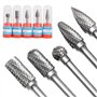 Gasea 5PCS 6×10mm Fraises Double Coupe Rotatives Carbure de Tungstène Die Grinder Bit 6.35mm Tige Cylindrique de Gravure Rotatif