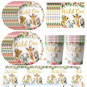 Jungle Vaisselles de Fête, 51 pcs Animaux Vaisselle Anniversaire de Fête, Fournitures d'Anniversaire Animaux - Assiettes Gobelet Jungle Vaisselles de Fête