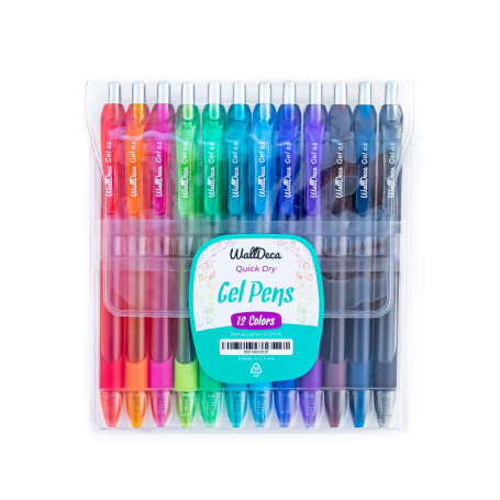 WallDeca – Lot de 12 Stylos Couleurs à Pointe Fine | Stylo Gel Acrylique