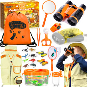 CIANBIFN Kit Exploration Enfant,23 pcs Ensemble Explorateur Extérieur Jouets,avec Gilet et Chapeau,jumelles,Boussole,loupe et pl CIANBIFN Kit Exploration Enfant