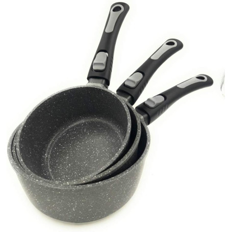 klaus Lot de 3 casseroles en Pierre Antiadhésif Haute Qualités avec Couvercle en Verre trempé tous Feux dont Induction avec Manc