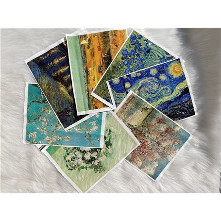 Lot de 7 toiles de coton imprimées de haute précision de 20 x 25 cm de Van Gogh