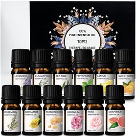 Huiles Essentielles - Kit d'huiles 100% pures - Ensemble-cadeau des 12 meilleures huiles d'aromathérapie - Pack de 12