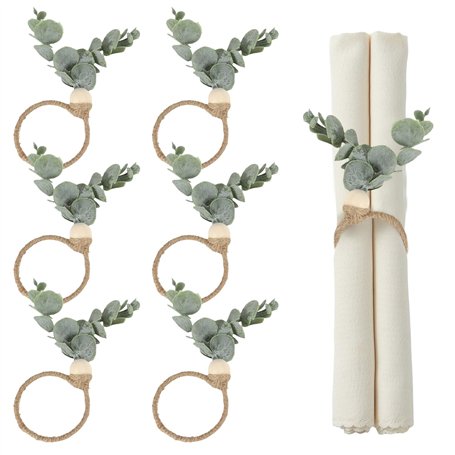 6 Pièces Rond de Serviette de Table Noel avec Vert Les Feuilles