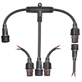 YETOR Connecteur étanche à 2 broches, connecteur tee à 2 broches ip68 à 2 broches avec 16 AWG 1 mâle 2 femelles, câble d'extensi YETOR Connecteur étanche à 2 broches