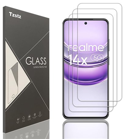 Tzstz 3 Pièces Verre Trempé D'écran Protecteur pour realme 14x 5G Dureté 9H Anti Rayures HD Film de Protection D'écran