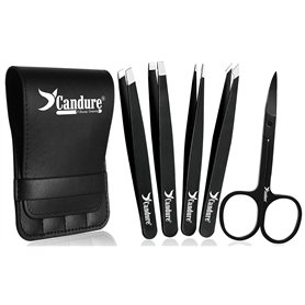 Candure Lot de 5 pinces à épiler pour professionnels en acier inoxydable pour poils incarnés