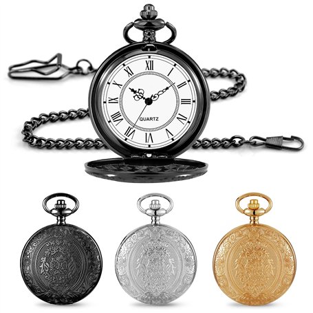 BYZESTY Lot de 3 montres de poche vintage avec chaîne - Montre de poche à quartz rétro avec chaîne - Montre de poche rétro avec
