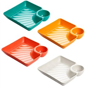 SPORWAY Lot de 4 Assiettes à Collation Avec Compartiments - Bols à Sauce, Frites, Tapas - Pour Apéritifs et Sauces SPORWAY Lot de 4 Assiettes à Collation Avec Compartiments - Bols à Sauce