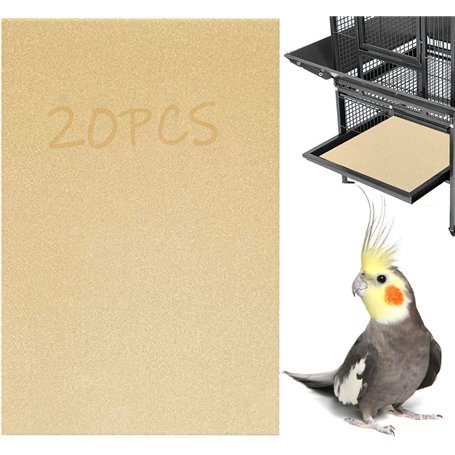 Lot de 20 feuilles de papier de gravier pour cage à oiseaux