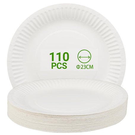 110 Assiettes en Carton Blanches 23 cm