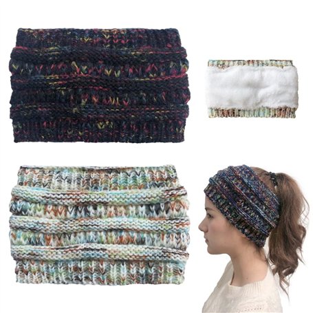 2 bandes tricotées pour femme - Oreilles d'hiver tressées confortables doublées en polaire pour les sports de plein air