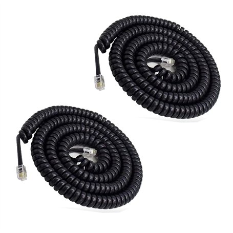ERHUO Lot de 2 câbles enroulés pour combiné téléphonique 4P4C Noir 4 m Longueur 0