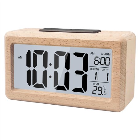 Gvolatee Réveil Digital Lumineux en Bois
