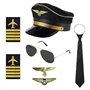 XFSRG Accessoires de Costume de Pilote Kit Costume de Capitaine avec Epaulettes Rayures Chapeau de Pilote Casquette Badge Lunett