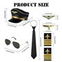 XFSRG Accessoires de Costume de Pilote Kit Costume de Capitaine avec Epaulettes Rayures Chapeau de Pilote Casquette Badge Lunett