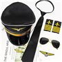 XFSRG Accessoires de Costume de Pilote Kit Costume de Capitaine avec Epaulettes Rayures Chapeau de Pilote Casquette Badge Lunett