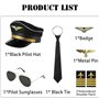 XFSRG Accessoires de Costume de Pilote Kit Costume de Capitaine avec Epaulettes Rayures Chapeau de Pilote Casquette Badge Lunett