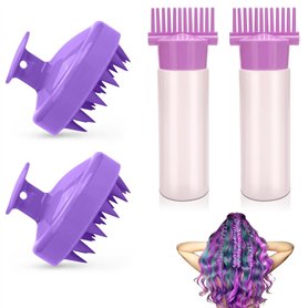VireEyU Set de 4 Pièces Applicateur d'Huile pour Cheveux avec Brosse de Massage - Bouteille Applicatrice et Brosse de Massage du