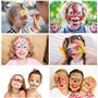Peinture Corporelle pour Le Visage, 15 Couleurs Palette de Maquillage Enfants avec 2 Pinceaux, 32 Pochoir, Kit Maquillage Enfant