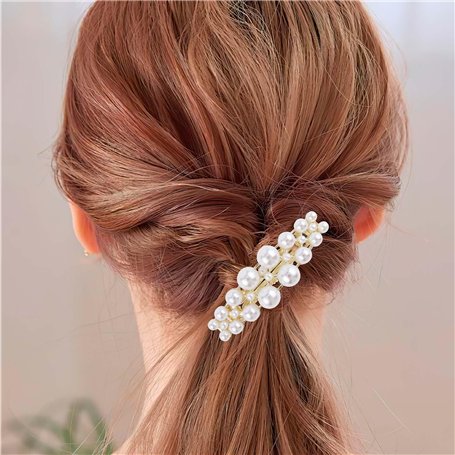 Élégante barrette à cheveux française - Barrette dorée avec perles - Accessoire de cheveux vintage de luxe - Pour mariage