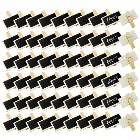 BuxiuGK 60 Pièces Mini Tableau Noir Bois Clip 4 x 2