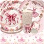 Doyomtoy Vaisselle de Fête Ballerine Anniversaire Fille Vaisselle Papier Set Assiettes en Papier Serviettes Tasses pour Fête à T