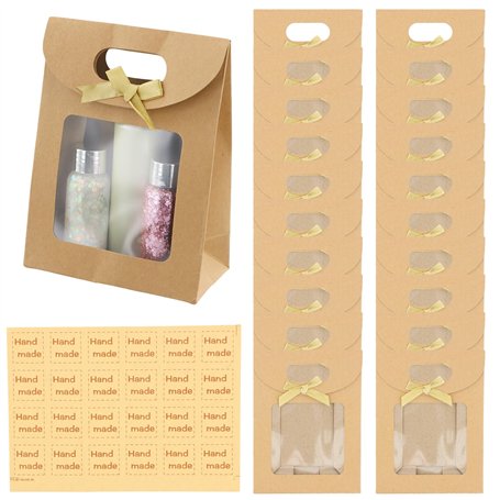 Ziyonix 20 Pièces Sac Papier kraft Sacs Cadeaux avec Poignées Sacs en Papier avec Fenêtre Boîte de Cadeau en Papier Kraft Petit