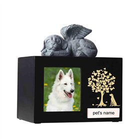 Urne funéraire pour chien - Urne funéraire en bois avec cadre photo - Boîte à souvenirs avec doublure en flanelle noire - Cadeau Urne funéraire pour chien - Urne funéraire en bois avec cadre photo - Boîte à souvenirs avec doublure en flanelle noire - Cadeau
