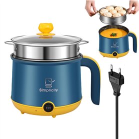 Pot à chaud électrique avec cuiseur vapeur, 1,8 l, mini cuiseur portable anti-adhésif, cuiseur à ramen rapide, pot anti-adhésif  Pot à chaud électrique avec cuiseur vapeur