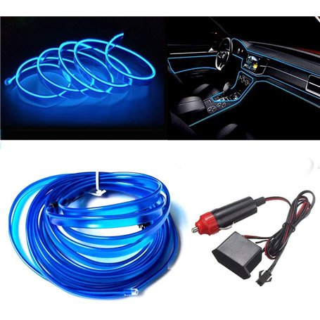 Balabaxer El Wire Bande lumineuse LED pour intérieur de voiture Bleu 3 m Fil néon 12 V avec protection fusible pour décoration i