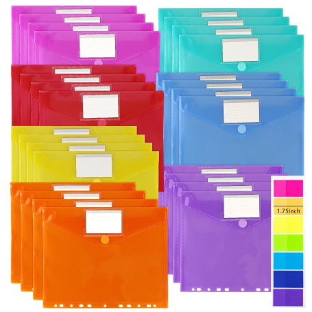 Lot de 28 porte-documents A4 transparents avec 11 bords perforés et poche pour étiquette