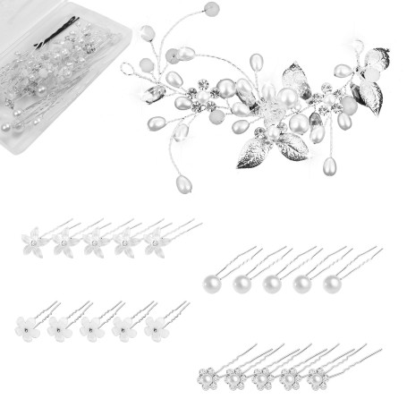 UZSUZZ 21 Pcs Vigne De Cheveux De Mariée Argent