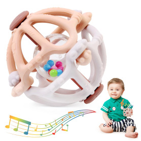 JoyPlus Hochet Bebe 0 3 6 Mois, Jouet Eveil Bebe Dentition Pour Bébés, Jouet Anneau Dentition Bebe,Silicone Balle Sensorielle Be JoyPlus Hochet Bebe 0 3 6 Mois