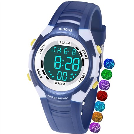 Juboos Montre Enfant avec Bracelet Imprimé et 7 Lumières Colorées