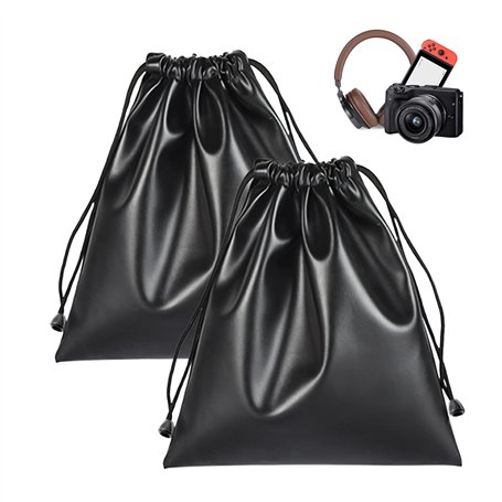 TIMJJG 2 pièces étui en cuir PU noir rectangulaire 20x22 cm avec cordon de serrage pour activités de plein air et utilisation qu