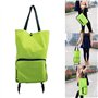 Sac à Roulettes Pliable Vert, Chariot à Provisions de Supermarché, Imperméable et Pratique, Portable en Tissu Oxford