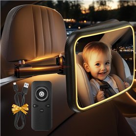 Retroviseur Voiture Bebe Miroir Voiture Bébé avec Veilleuse LED et Télécommande