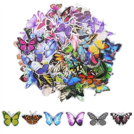 Lot de 240 Papillons Autocollants PET Imperméable Transparent Coloré Résine Décorative Nature Scrapbooking Planning Ordinateur P