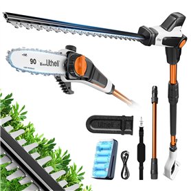 Litheli 2-en-1 Élagueur sur Perche et Taille Haie sans Fil