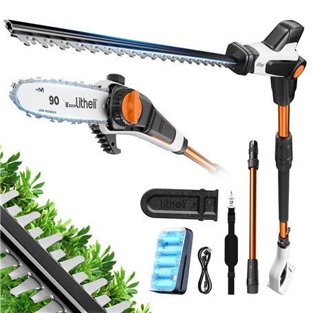 Litheli 2-en-1 Élagueur sur Perche et Taille Haie sans Fil