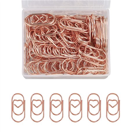 RONGWANGFU Lot de 130 trombones en forme de cœur or rose avec boîte transparente pour bureau